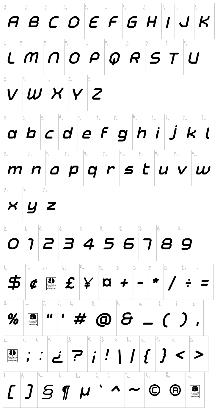 Typo Angular Rounded font map